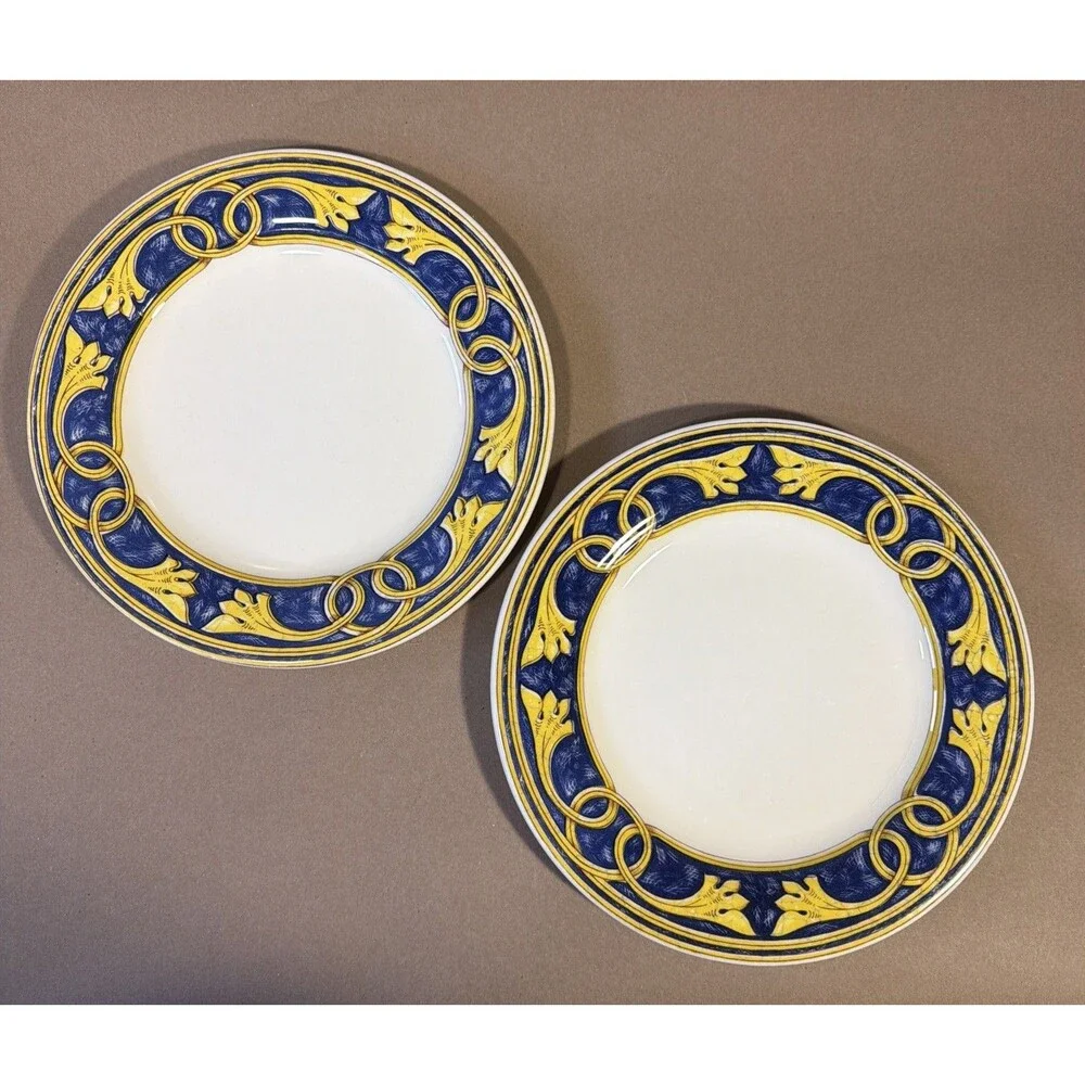 Pier 1 Scroll Pattern Set of 2 Dinner Plates 10 1/2” Handcrafted in Italy